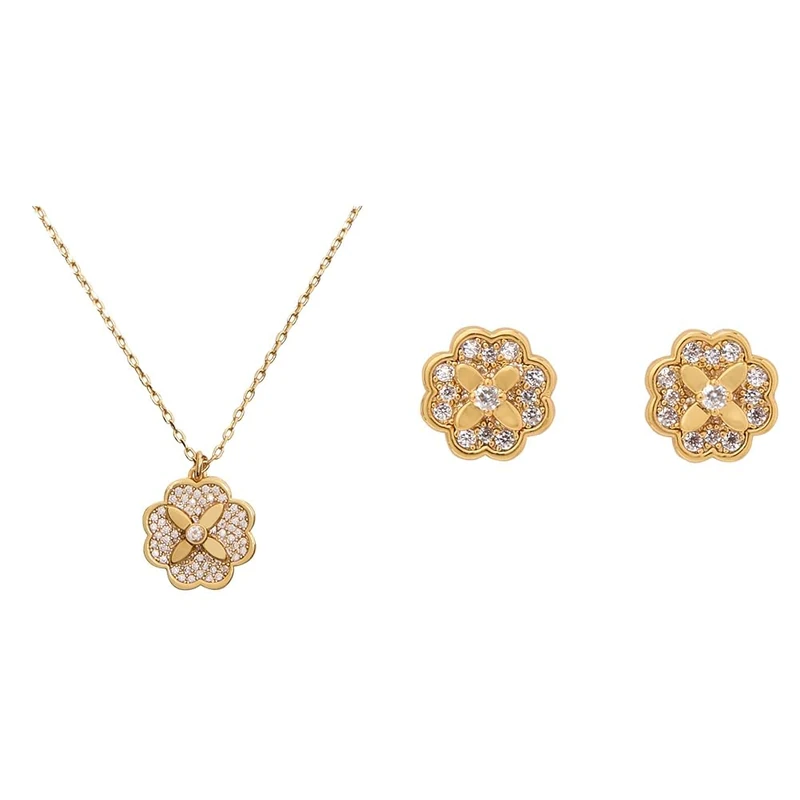 Kate Spade New York Heritage Bloom Necklace & Studs, Clear/Gold