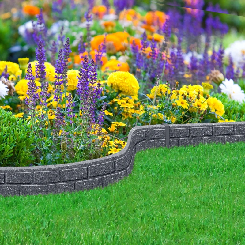 Nicoman Ultra Curve EZ Brick Effect Border Eco-Friendly Garden Edging,Recycled Rubber Tyre for Garden, Path & Patio 9cm High 120cm (4ft) Long, Grey, Pack of 16
