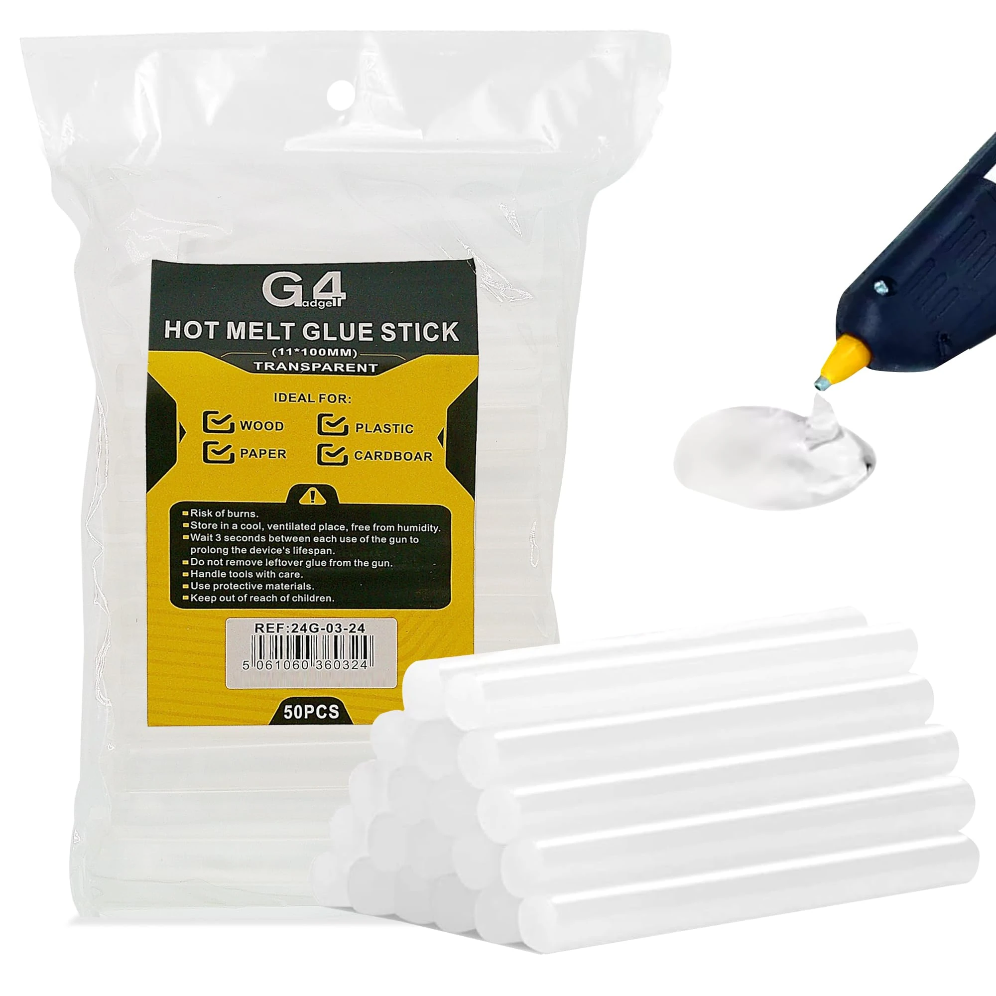 G4GADGET Hot Glue Sticks 50 Pack Glue Sticks for Glue Gun | Strong Bond | Fast Melt | Clear Hot Melt Glue Sticks for Crafting, DIY, Repairs, Arts & Crafts (50, 11mm x 100mm)