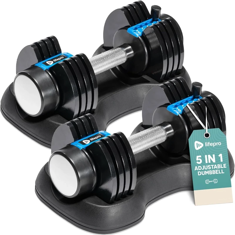 LifePro 2 x 11.34 kg/25 lbs Adjustable Dumbbells Set - Durable Weights Dumbbells Set Comes with Non Slip Handle and Safety Locking Mechanism For Home Gym - Image 1