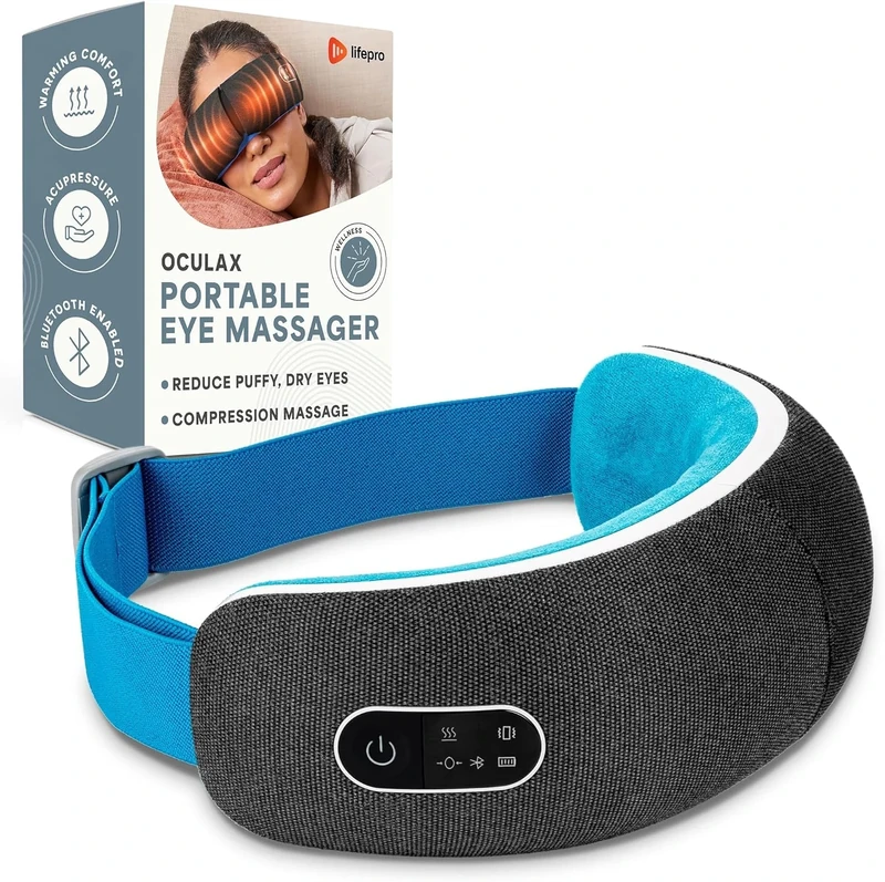 Lifepro Oculax Eye Massager with Heat, Vibration, and Bluetooth Music Foldable Electric Eye Mask for Migraines, Heated Eye Mask for Dry Eyes Strain Relief Improve Sleep, Gifts for Women Men