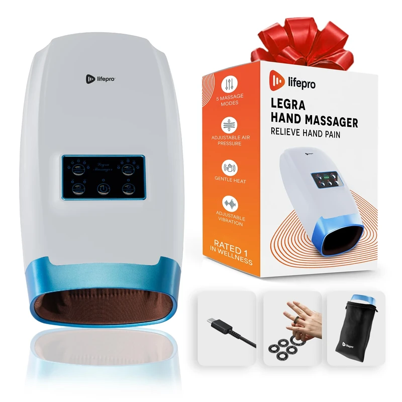 Lifepro Hand Massager for Arthritis with Heat and Compression, Legra Carpaltunnel Massager with 5 Massage Modes, 5 Intensity Levels, 2 Vibration Settings, Rechargeable, Auto Timer, and Portable