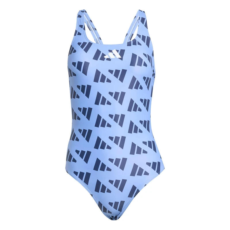 adidas Women's Logo Graphic V-Back Swimsuit, Blue Fusion/Dark Blue, 38