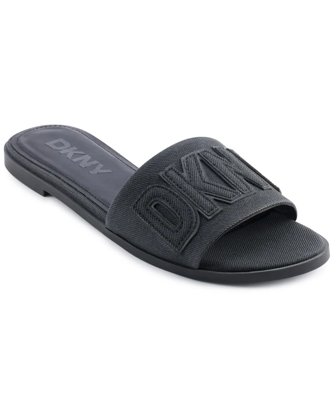 DKNY Womens Willow - Slide Everyday Cushioned Insole Footwear Flat Sandal, Black, 7 UK