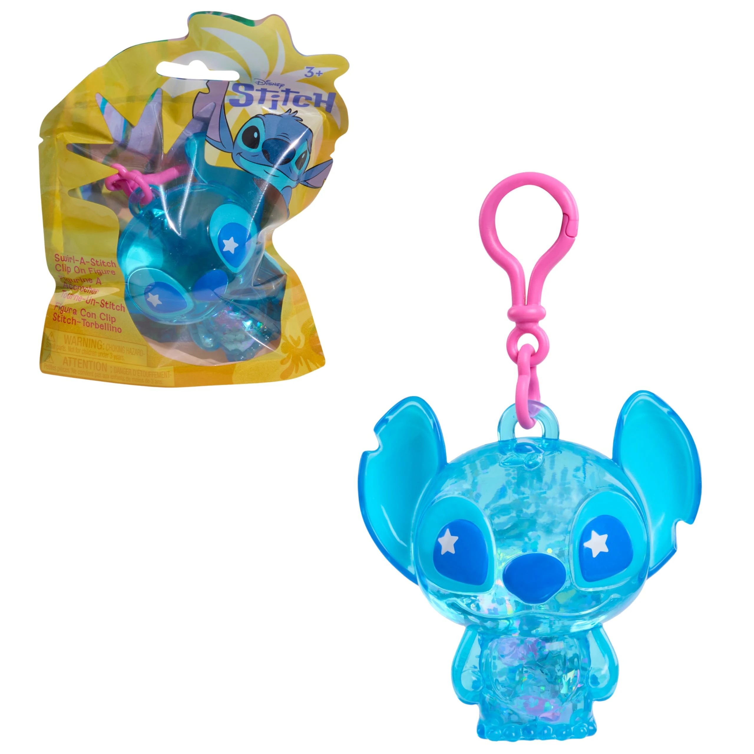 Just Play Disney Stitch Swirl-a-Stitch Clip-on Figure, 7,6 cm Plastic Figurine with Liquid, Colorful Beads, and Glitter, Kids Toys for Ages 3 Up