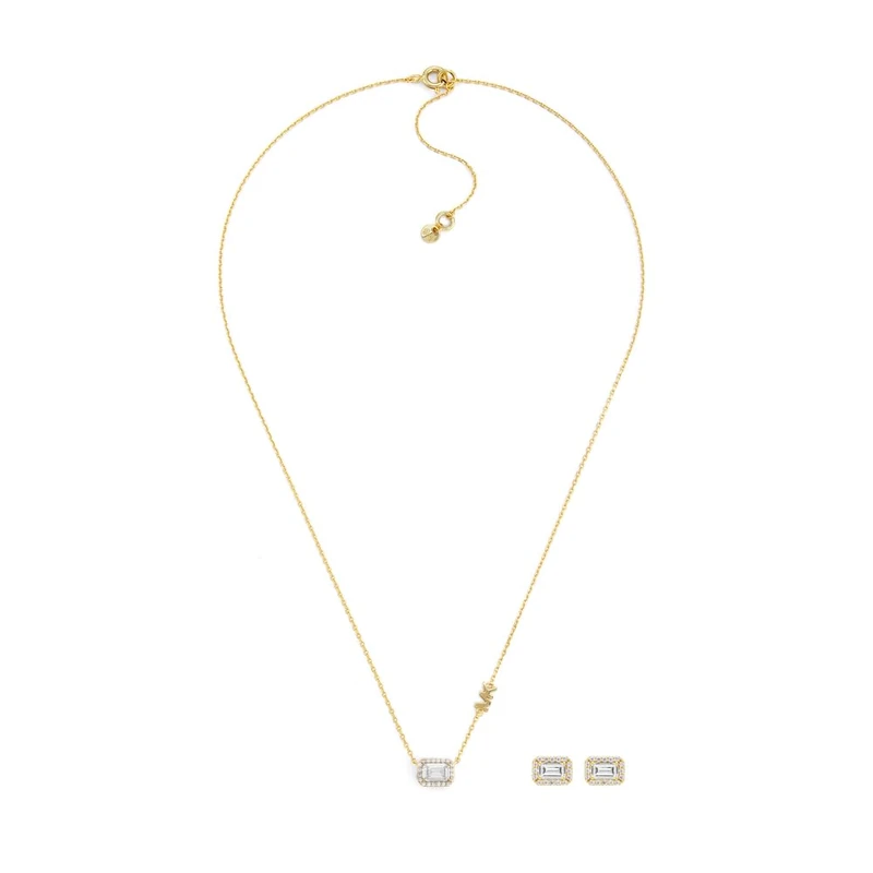 Michael Kors Premium Women's Gold-Tone Sterling Silver Necklace and Earring, MKC1759CZSET