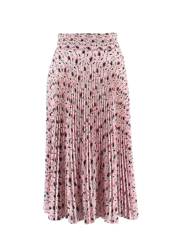 Prada Pre-Loved Pink Floral Pleated Midi Skirt