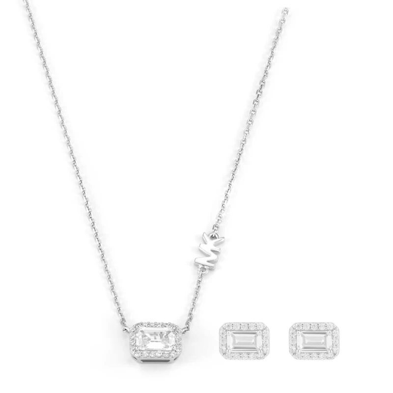 Michael Kors Premium Women's Sterling Silver Necklace and Earring, MKC1760CZSET