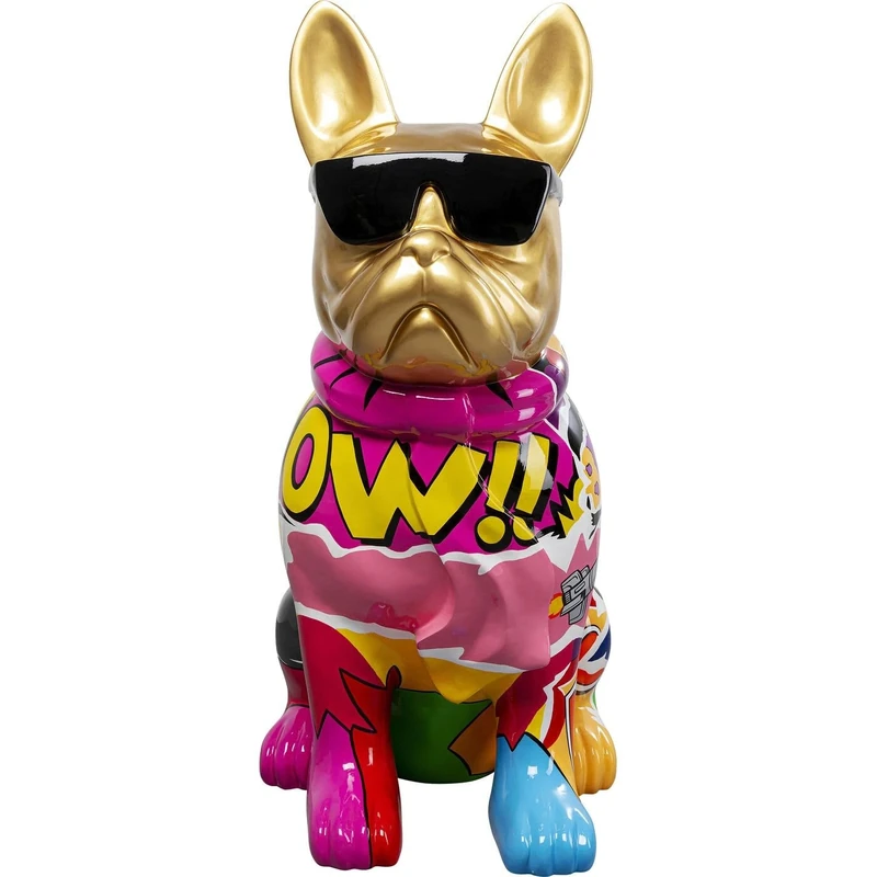 KARE Design Deco Figurine Graffiti Dog, Gold/Multicolor, 20x10x13 cm, Decorative Object, Hand-Painted, Street Art Inspired, Dog Motif for Shelves, Gift Idea, Living Room