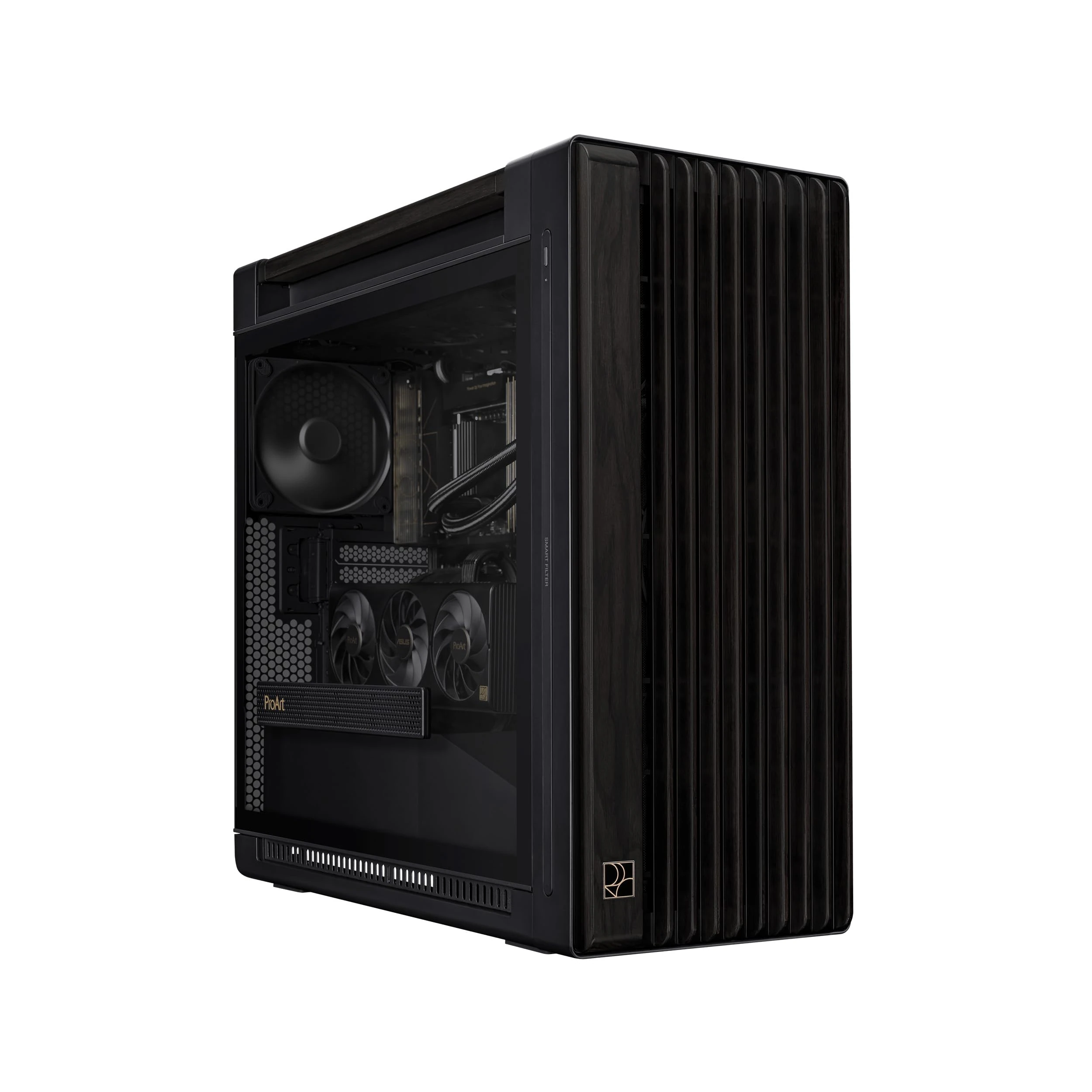 ASUS ProArt PA602 Wood Edition - Tempered Glass Panel E-ATX case, 420 mm Radiator Support, 1x 140 mm + 2X 200 mm pre-Installed Fans, Power Lock Latch, Tool-Less PCIe mounting, USB 20Gbps Support