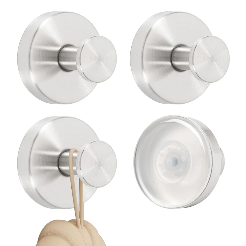 4PCS Silvery Stainless Steel Bathroom Shower Hooks - Towel & Utensil Holder for Kitchen & Window (Adhesive Suction Cup)