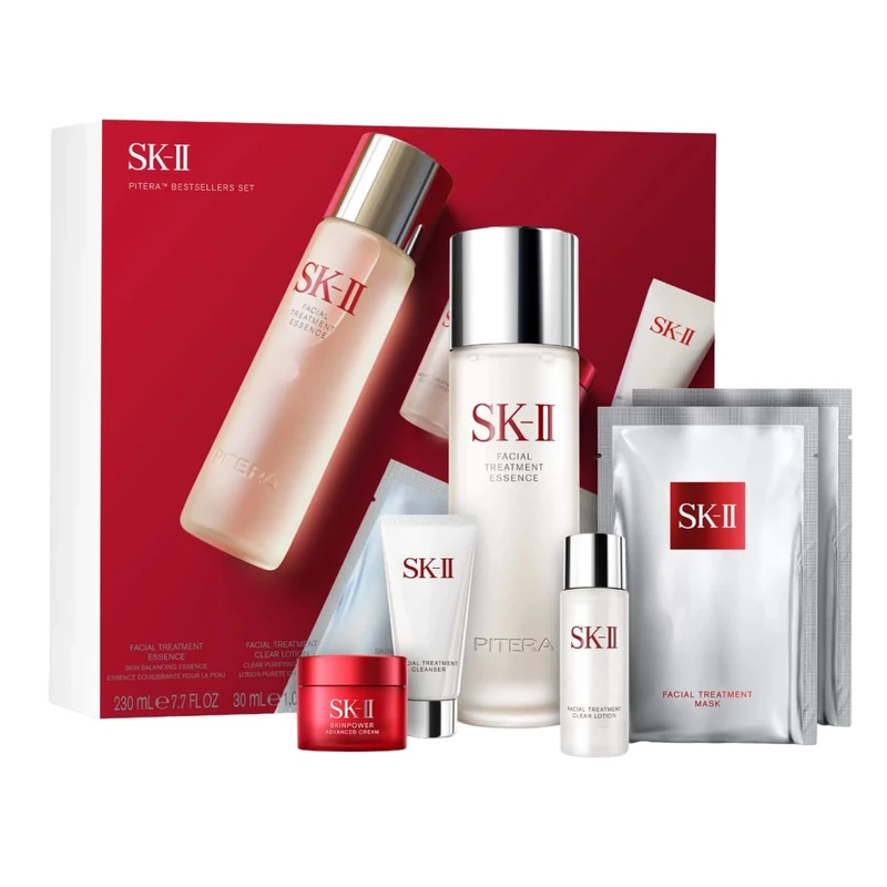 Pitera Bestsellers Set by SK-II for Unisex - 6 Pc 7.7oz Facial Treatment Essence, 1oz Facial Treatment Clear Lotion, 0.4oz Skinpower Cream, 2 Facial Treatment Mask, 0.5oz Facial Treatment Cleanser