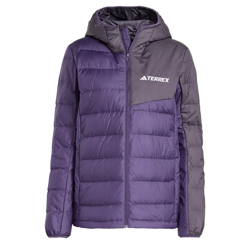 adidas Women's Terrex Multi Light Down CLIMAWARM Hooded Jacket, Aurora Plum/Aurora Black, XL