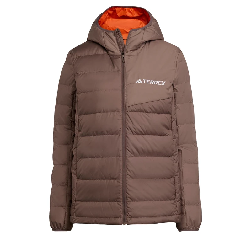 adidas Women's Terrex Multi Light Down CLIMAWARM Hooded Jacket, Earth Strata/Trace Brown, M
