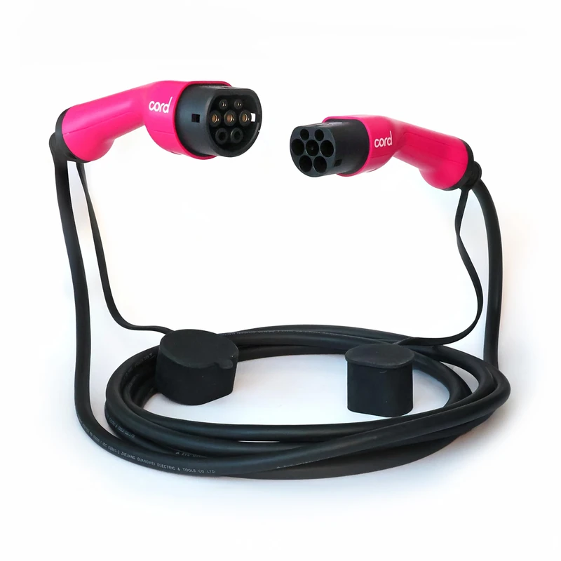 Cord Pink Type 2 to Type 2 EV Charging Cable, 32amp, 7.4kW, 5 Metre, Single Phase