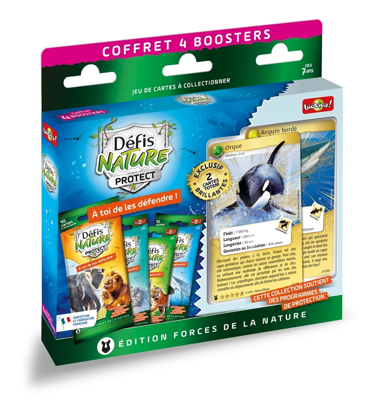 Bioviva Set of 4 Nature Protect Challenges Booster Packs + 2 Bright Totem Cards Orca and Shark Edged 1 Poster with List of All Animals from 7 years - 710299, 710299