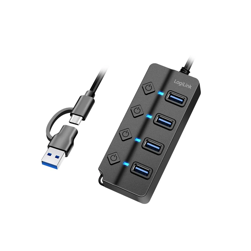 LogiLink UA0419 USB 3.2 Gen1 Hub with 4 Ports and On/Off Switch (per Port)