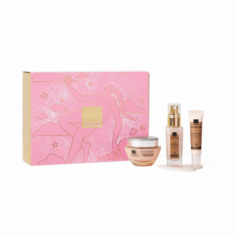 Avon Anew Power Trio & Gua Sha Gift Set, Anti-Ageing Skin Renewal Set, Contains Eye Cream, Serum and Cream & Gua Sha Facial Tool, Boosts Collagen and Smooths Skin
