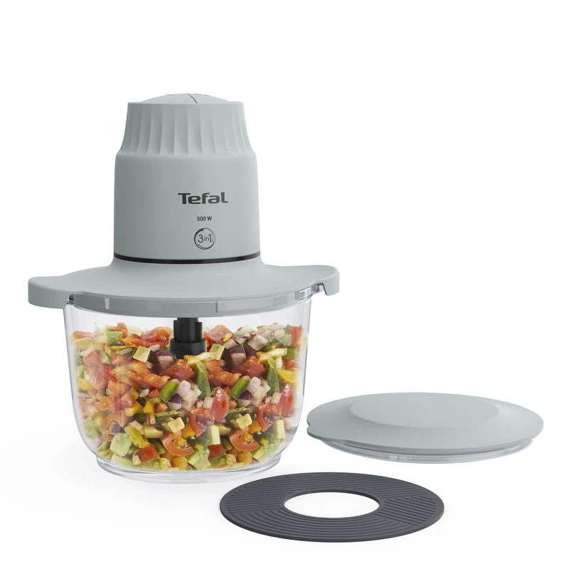 Tefal XXL Electric Chopper, 2L Durable Heat Resistant Glass Bowl, Storage Lid, 4 Stainless Steel Blades, 2 Speeds, Food Processor, Dips, Hummus, Fruit & Vegetable