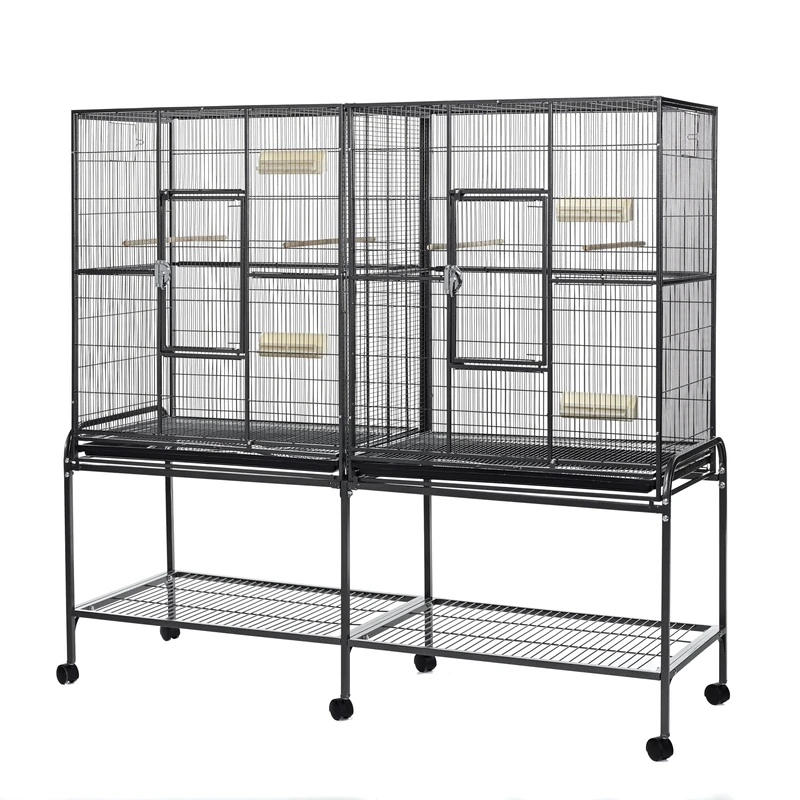 Little Friends Elegance Double Metal Large Flight Cage - Spacious Bird Aviary (165cm W x 54cm D x 158cm H), Ideal for Parrots, Finches, & Canaries - Durable Design, Stand with Wheels Included
