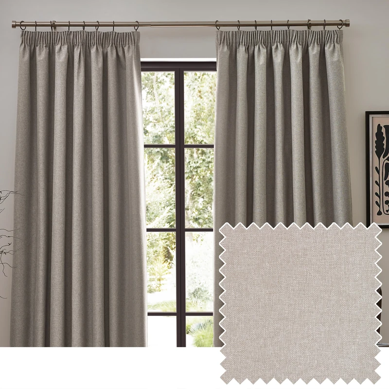 furn. Dawn Textured Blackout Pencil Pleat Curtains – Thermal Lined Pair (Linen - Width 229 x Drop 229cm)