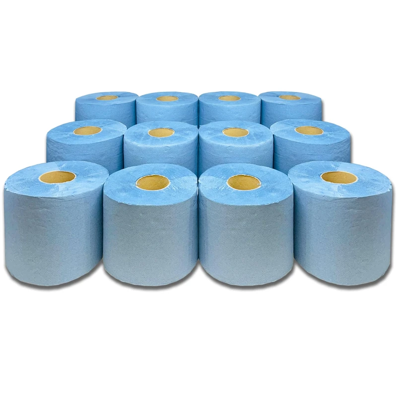 DHANZIPAK 12 x Economy Blue Centrefeed Paper Tissue Rolls - 2 Ply Embossed Centre Feed - Hand Towel Tissue Rolls