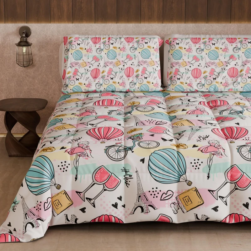 PETTI Artigiani Italiani - Quilt, Winter Duvet, Winter Quilt, Double Sided Quilt, Solid Colour and Digital Print, 100% Hypoallergenic Microfibre, Made in Italy