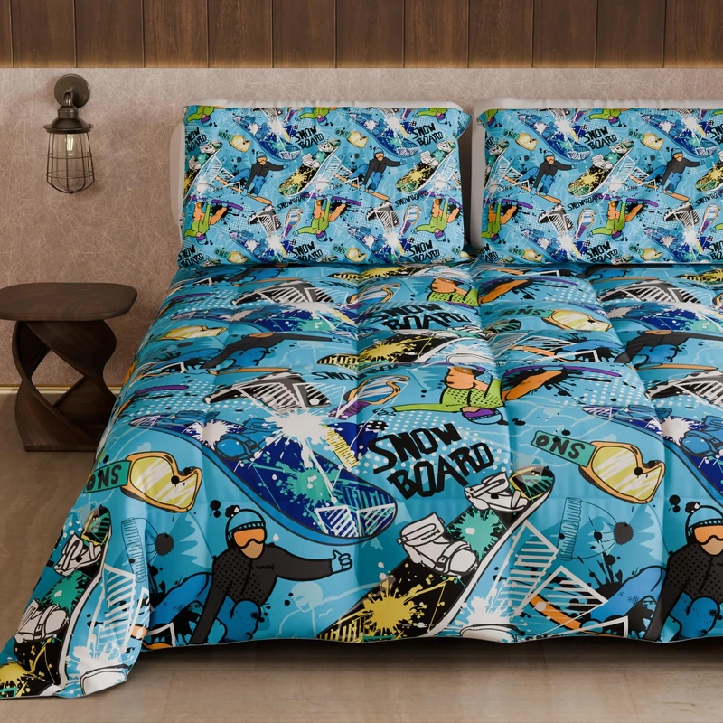 PETTI Artigiani Italiani - Winter Quilt, Double Sided, Solid Color & Digital Print, 100% Hypoallergenic Microfibre, Queen Size