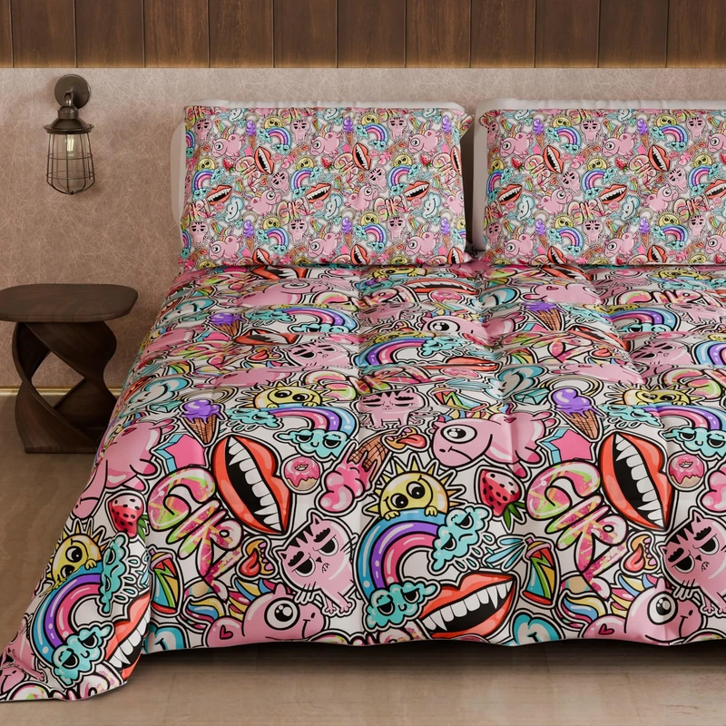 PETTI Artigiani Italiani - Quilt, Winter Duvet, Winter Quilt, Single Double Sided Quilt, Solid Colour and Digital Print, 100% Hypoallergenic Microfibre, Made in Italy