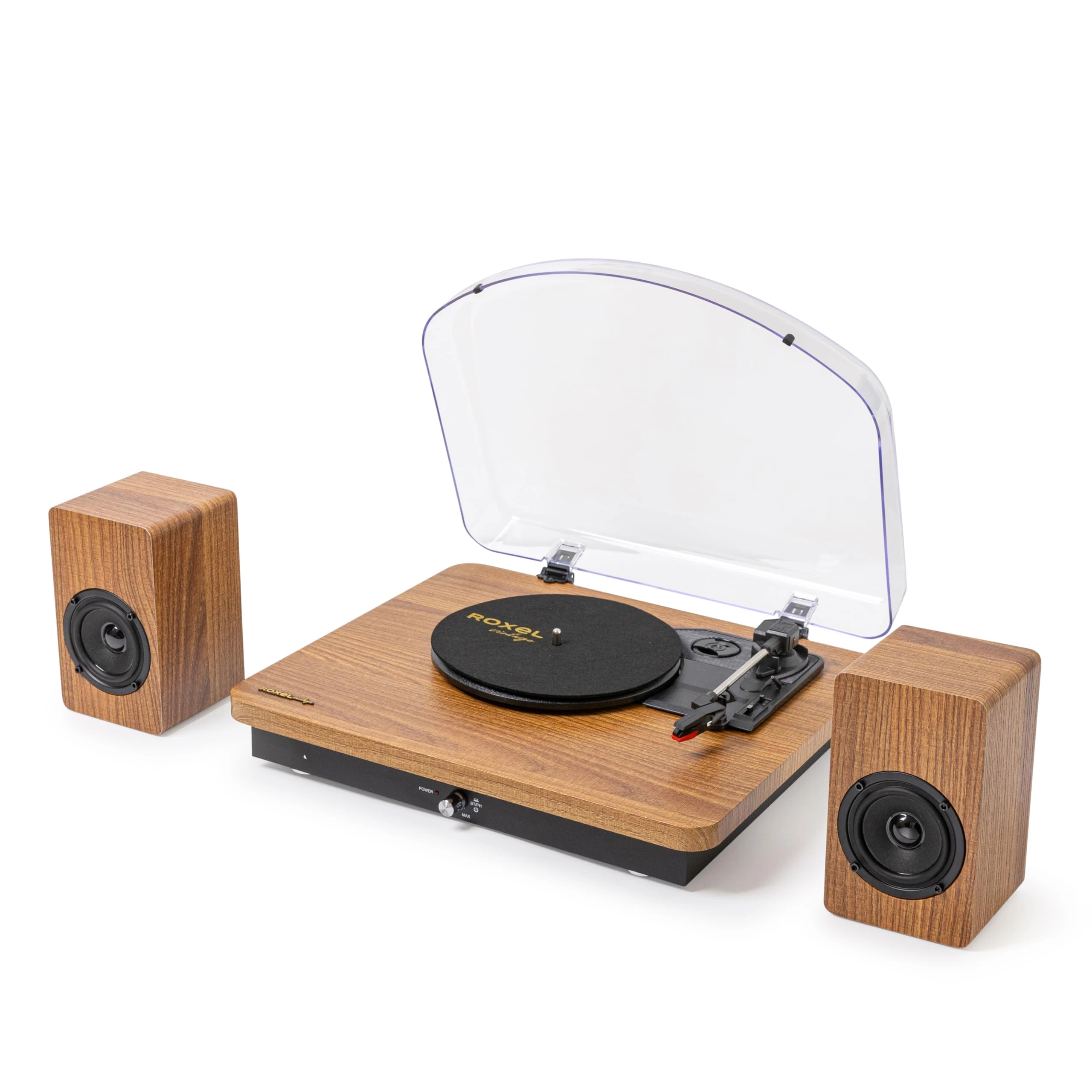 Roxel VRP-90 Turntable with Stereo Speakers,Vinyl Record Player with speaker, 3 Speed 3 Size Belt Driver Turntable for Entertainment and Home Decoration, BT Streaming