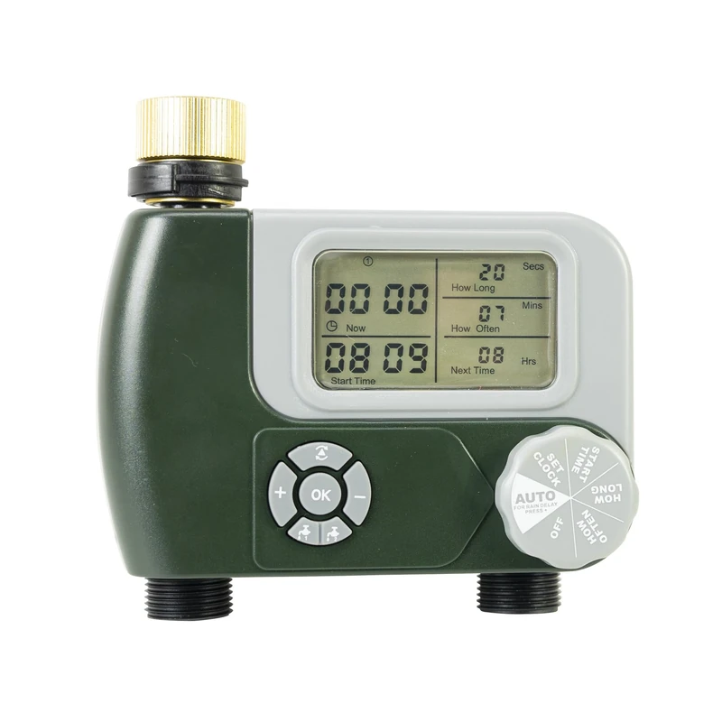 PNI WT10 PRO Irrigation Programmer, LCD Display, 3/4 Metal Connection, 2 Outputs, Dark Green, White