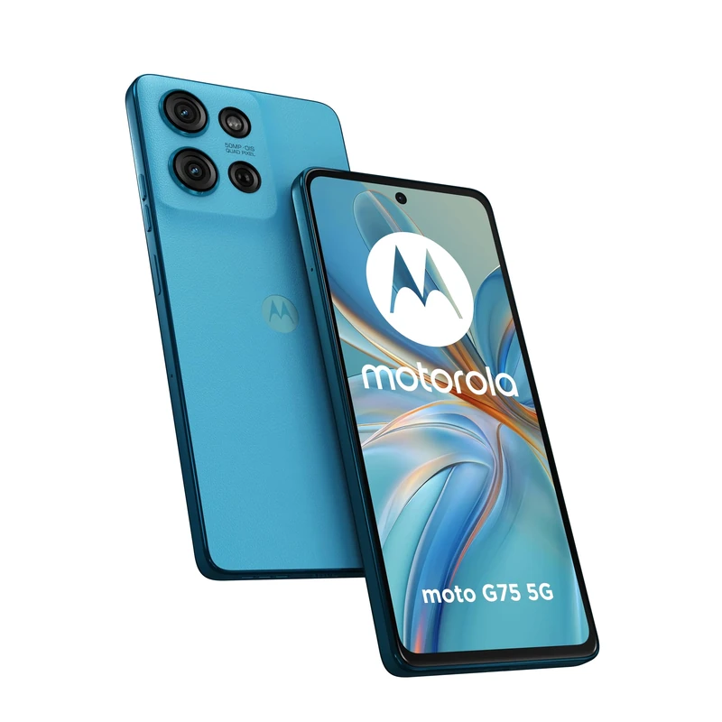Moto G75 5G 256GB, Handy Aqua Blue, Faux Leather, Android 14, 8 GB LPDDR4X - Image 1