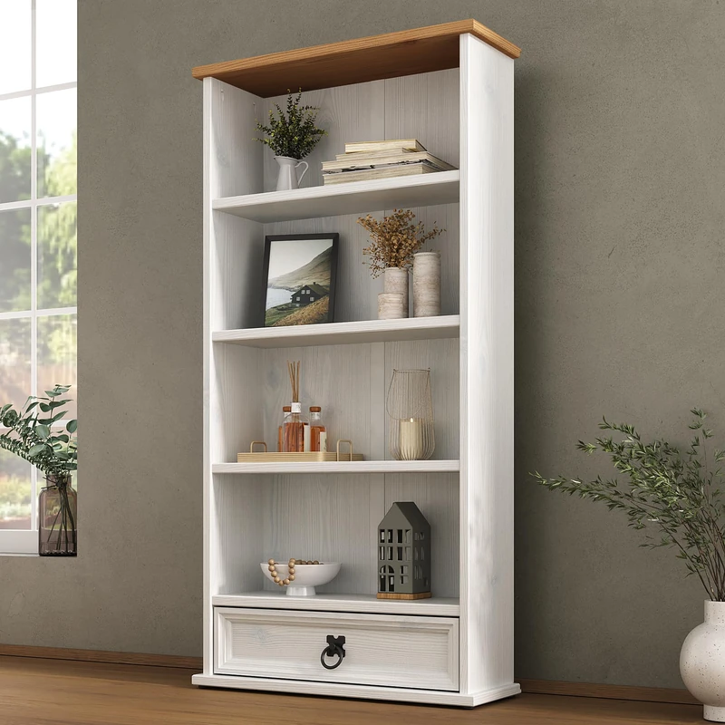Mews Corona White 1 Drawer DVD/CD Rack Bookcase Storage Unit Mexican Solid Pine