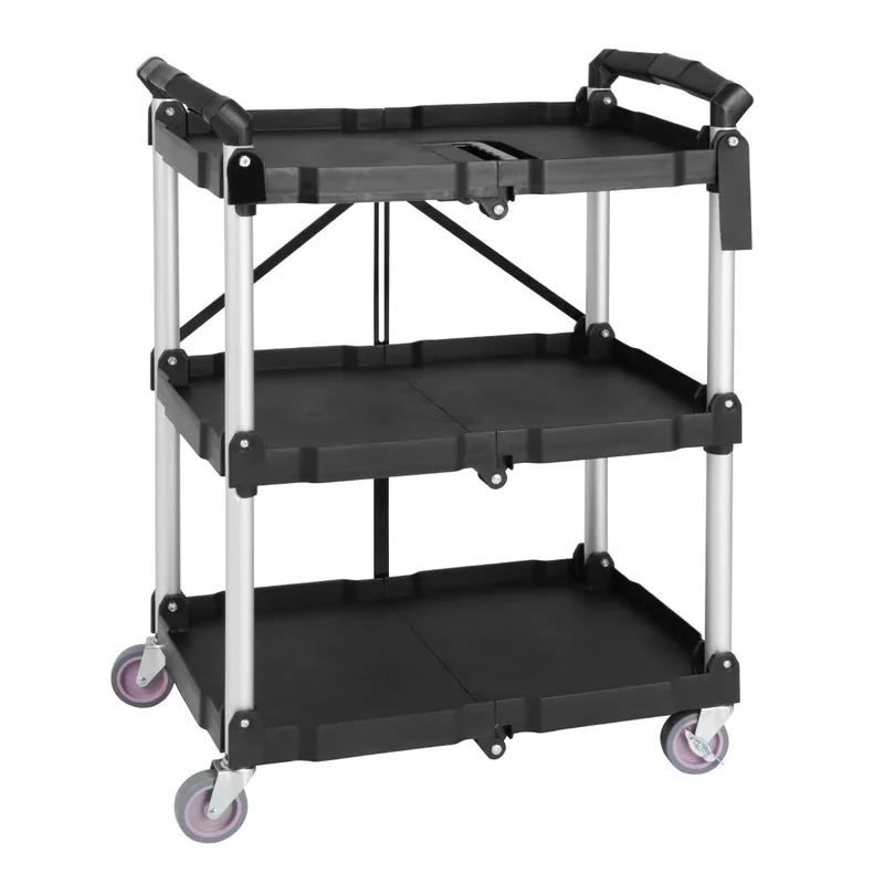 Vogue 3 Tier PP Folding Trolley Black - 835x645x405mm
