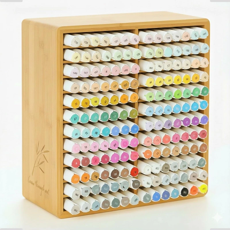 TIKSPCAE Marker Organizer for 168 Markers,Bamboo Wooden Desk Storage Organizer Rack,Markers Pens Pencils Art Brushes Storage Holder for Home Classroom Office Decor - Image 1