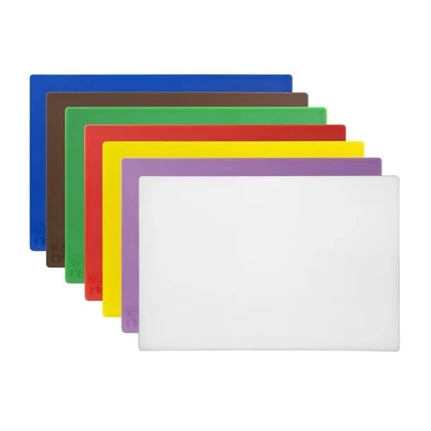 Hygiplas Low Density Chopping Boards 450x300x10mm Set 7 & Rack & UK Wall Chart