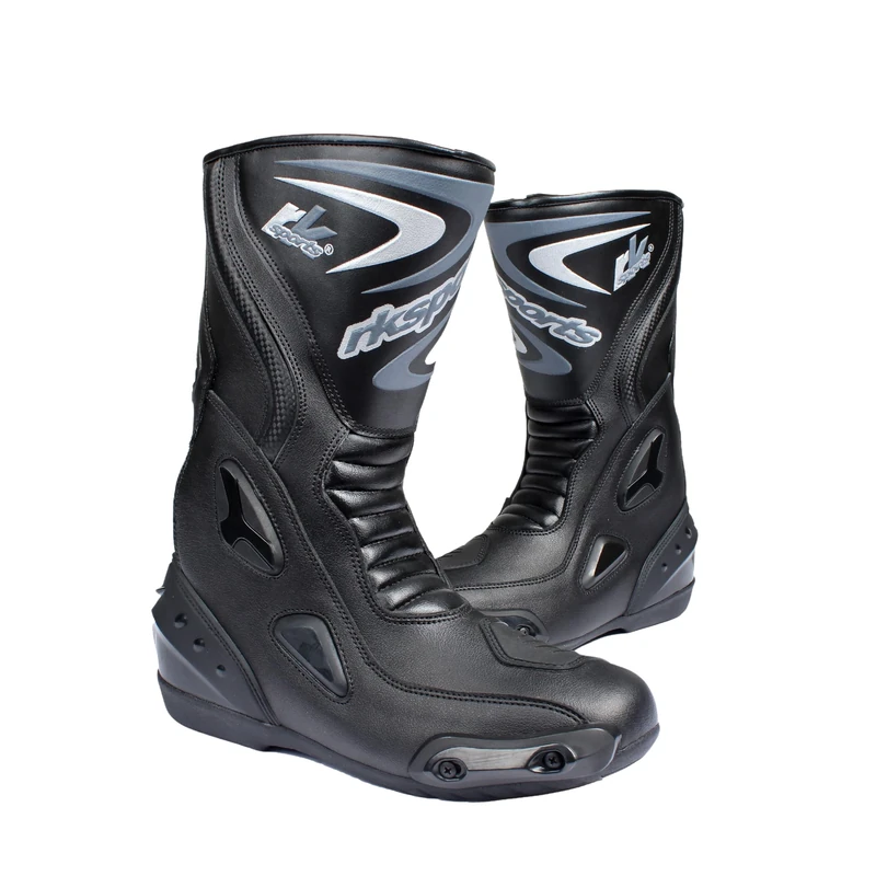LV14 Motorcycle Black Blue Red Armoured Leather Waterproof Motorbike Race Boots (Black, UK Footwear Size System, Adult, Men, Numeric, Medium, 6)