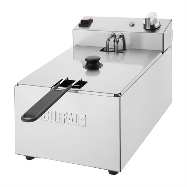 Buffalo Single Tank Single Basket 5Ltr Countertop Fryer 2.8kW - Kitchen Commercial Stainless Steel Deep Fat Fryer Machine for Chips, French Fries, Donuts CU616