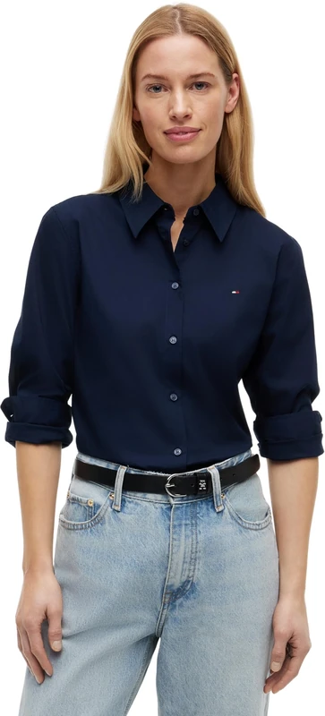 Tommy Hilfiger Women’s Cotton Shirt, Blue (Dark Night Navy), 18