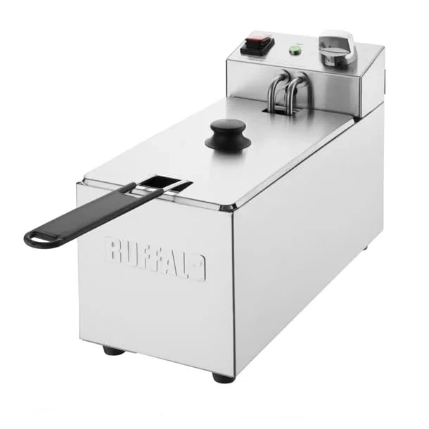 Buffalo Single Tank Single Basket 3Ltr Countertop Fryer 2kW - Kitchen Commercial Stainless Steel Deep Fat Fryer Machine for Chips, French Fries, Donuts CU614