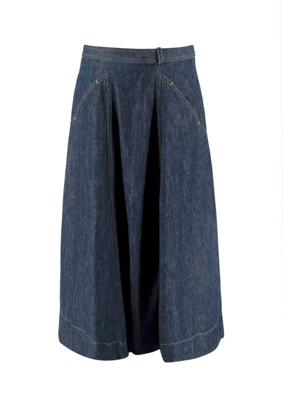 Dior Pre-Loved Blue Denim Belted Pleated Midi Skirt