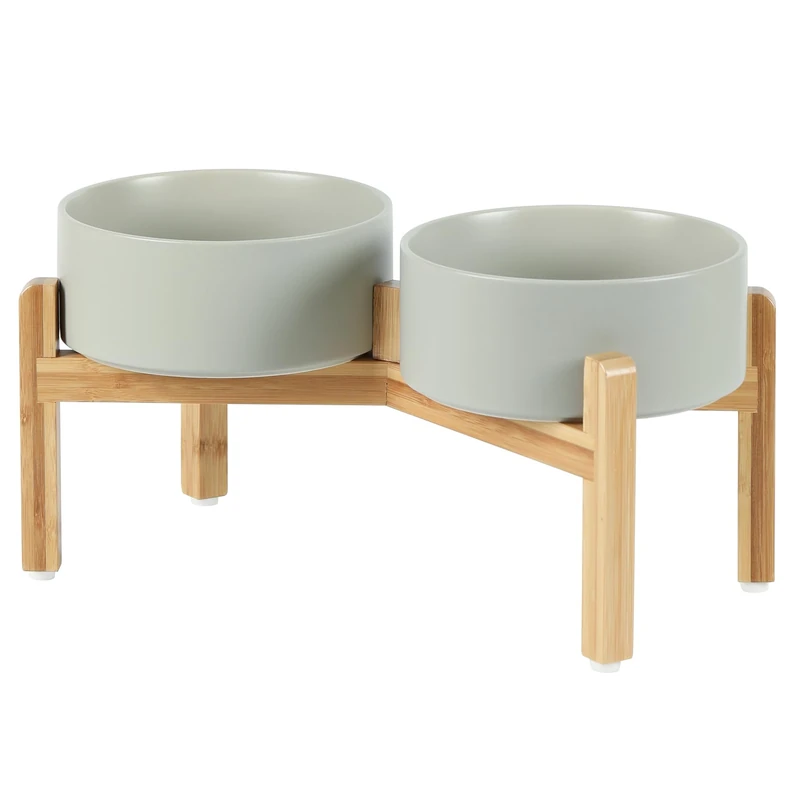 Havniva Weighted Elevated Ceramic Dog Bowl with Stand for Medium Breed Dogs, Pet Food and Water Bowls, 7.25 Inches, 2 Pack, Grey