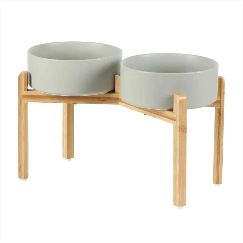Havniva Ceramic Raised Double Bowls Set with Stand, Food & Water Bowls for Large Breed Dogs, Weighted Dog Dishes, Pet Bowl(8.2'',60OZ, Grey)