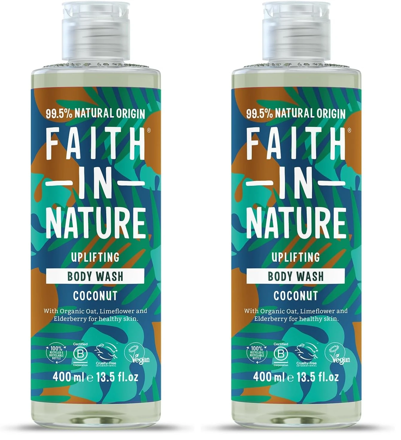Faith In Nature Natural Coconut Body Wash, Hydrating, Vegan and Cruelty Free, No SLS or Parabens, 400 ml (Pack of 2)