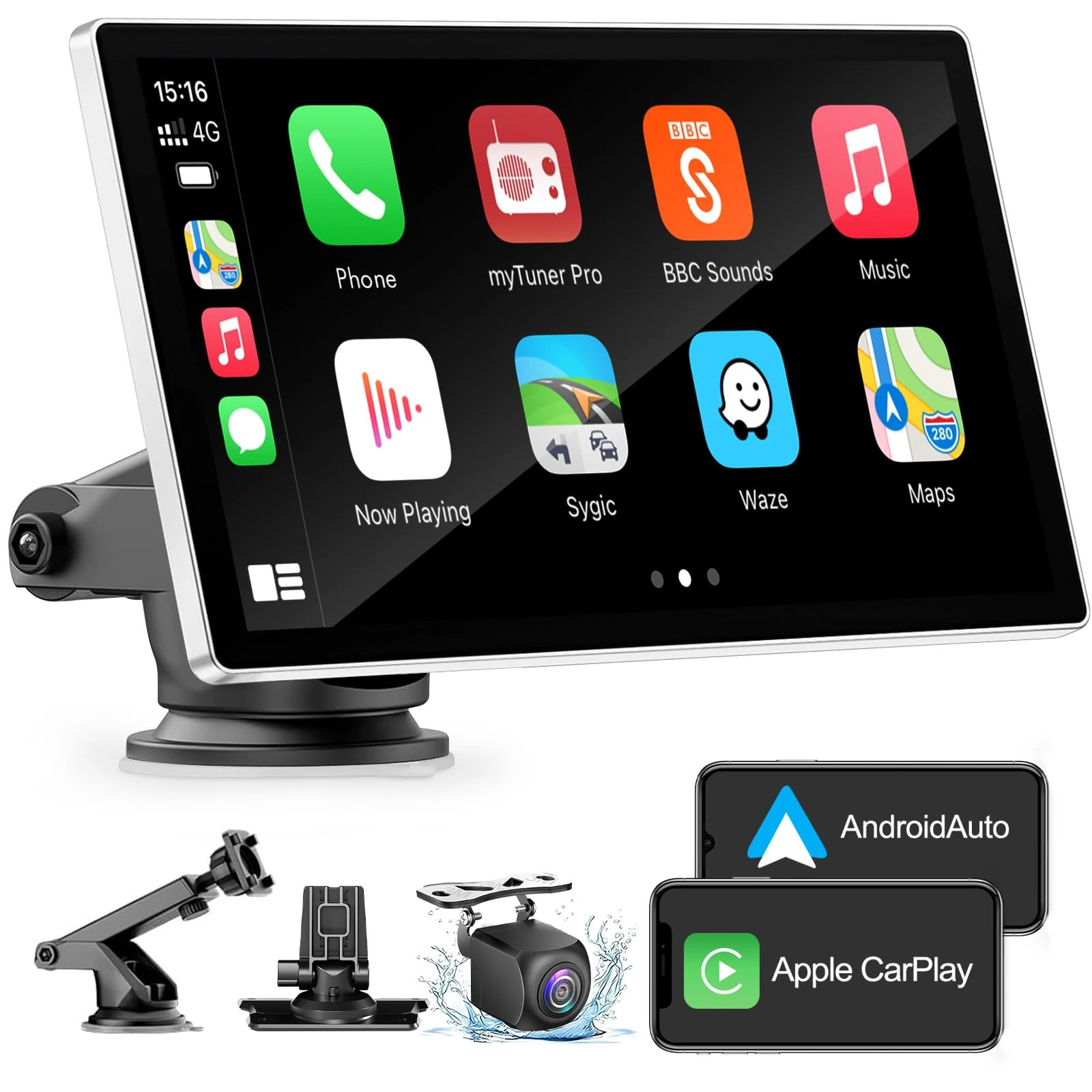 Wireless A-pple Carplay & Android Car, with IPS Carplay Display, Digital Receiver, Siri/G-oogle, GPS Navigation, Bluetooth, Mirror Link, FM, AUX, Touchscreen Autoradio for All Vehicles (9'')