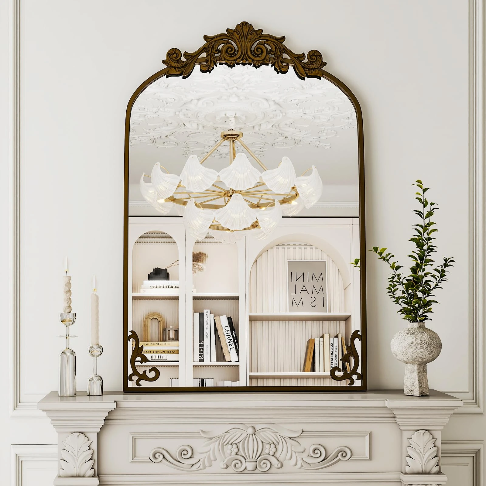 Baroque Home Decor Arched Bathroom Mirror - 26"x38" Elegant Wall Mirror and Modern Design, Bathroom Mirror for Bathroom, Bedroom and Makeup Area,Enhance Home Beauty