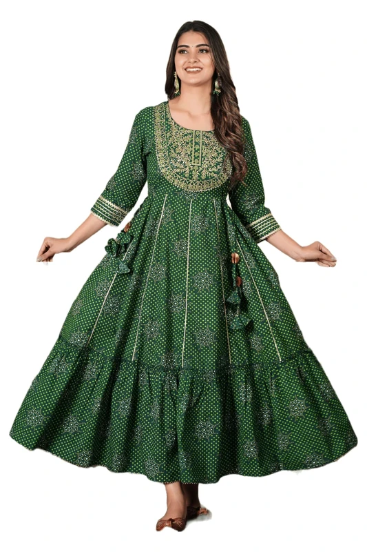 JG JAI GOVINDAM Dress for Saint Patricks Day Anarkali Indian Kurti for Women Pakistani Green Indian Dresses (US, Alpha, Small, Regular, Regular, Green)