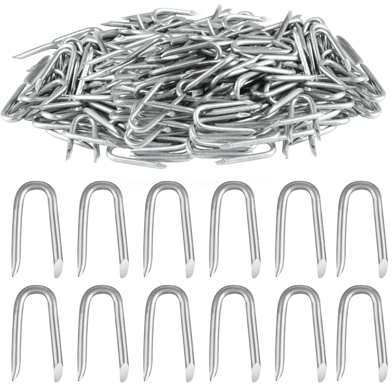 300 Pcs Galvanised U Nails for Fencing, U Shaped Nails, Steel Chicken Wire Fencing Staples, Netting, Fence for Wire Mesh Woven Fencing Garden Mesh Fasteners Nails - Image 1