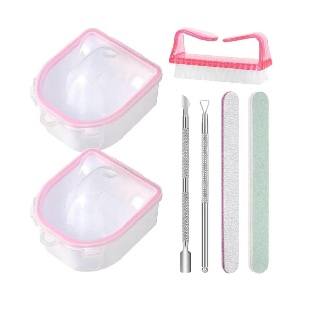 Nail Soaking Bowl Set – Gel Polish Remover Kit with Cuticle Tools, Nail Brush, Peeler, Cuticle Oil, Pusher, Nail File & Buffer – 2x Hand Soak-Off Bowls for Manicure & Dip Powder Removal