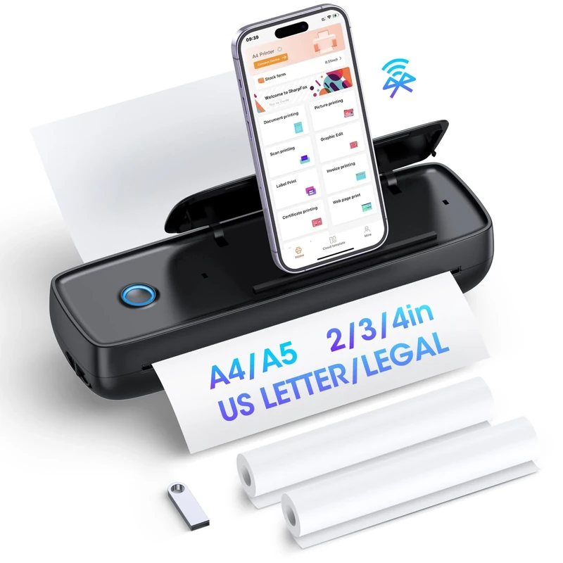 Aixiqee Portable Inkless Printer - Bluetooth, 8.5x11, iOS/Android